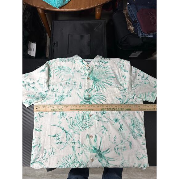 Tommy Bahama Silk Blend Hawaiian Shirt Green White Tropical Floral Size Large - Picture 4 of 13